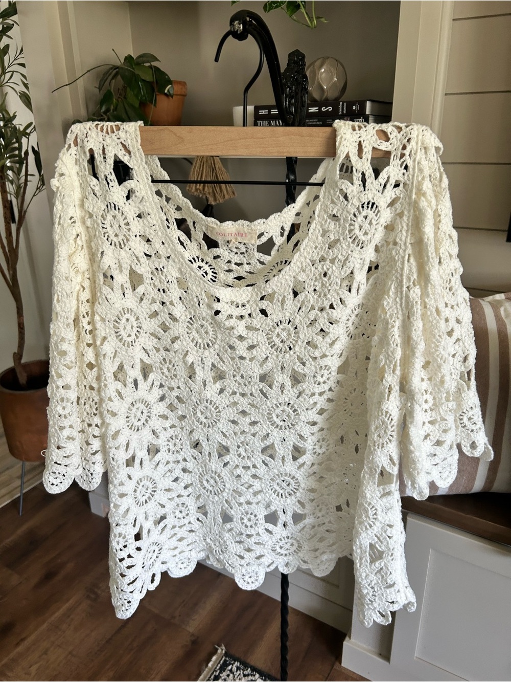 Crochet Openwork Boho Sweater Top in White